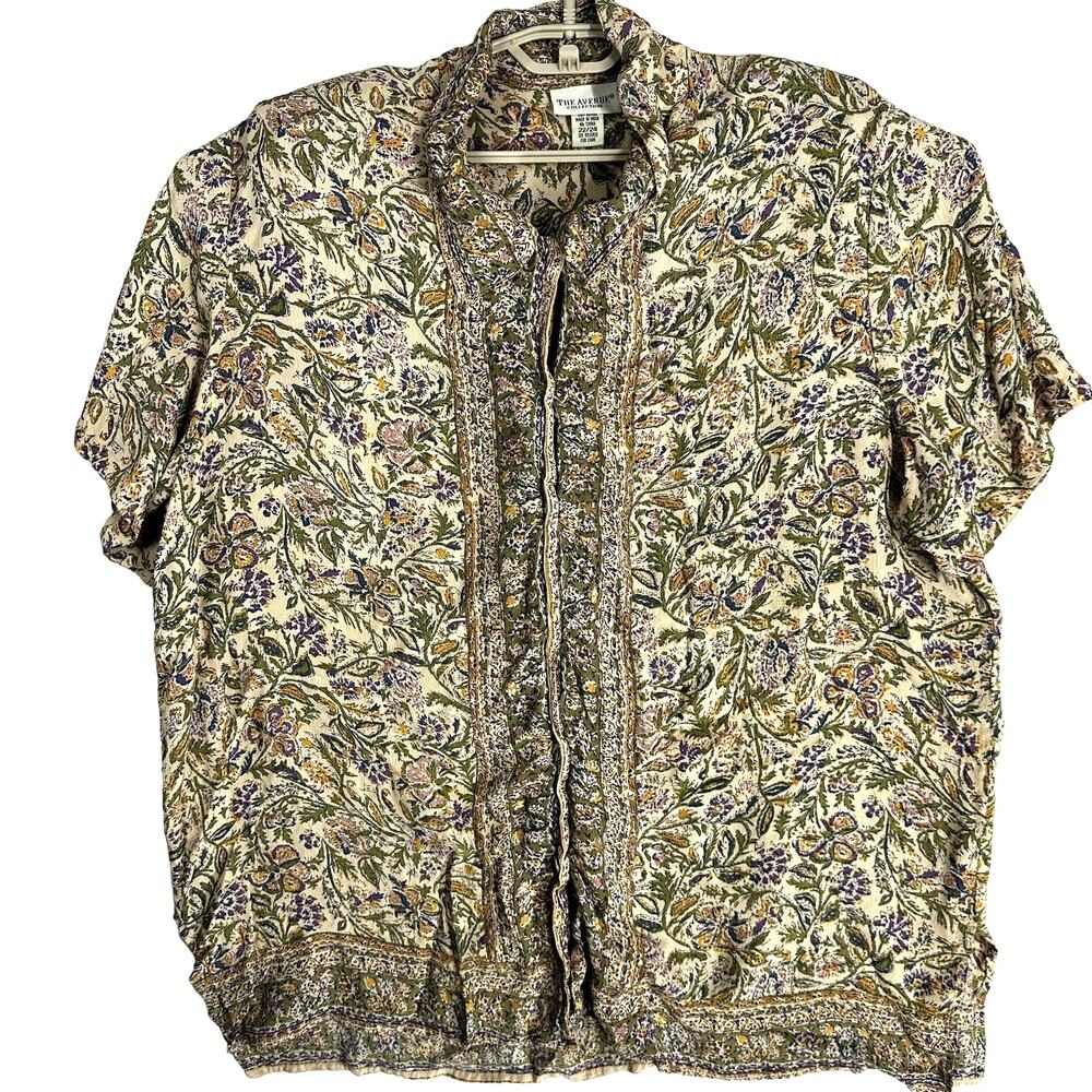 Vintage Avenue Blouse Plus 22 Beige Green Purple Blue Floral Boho Grandmacore
